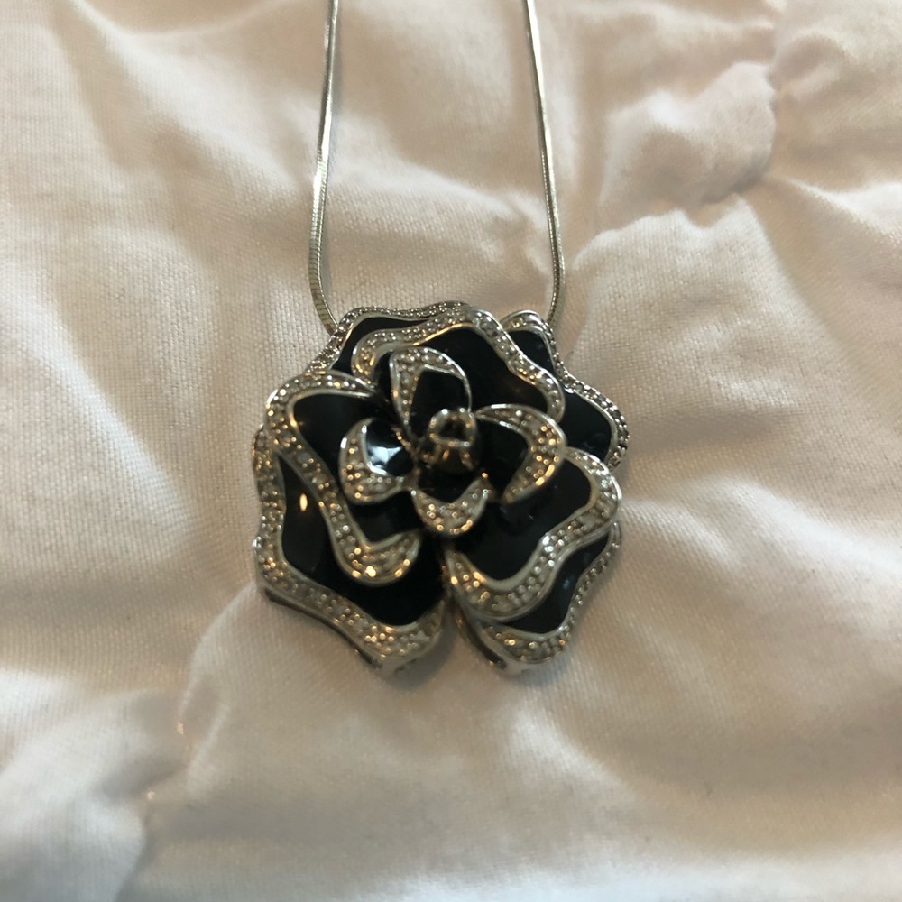 Sterling Silver black enamel and diamond